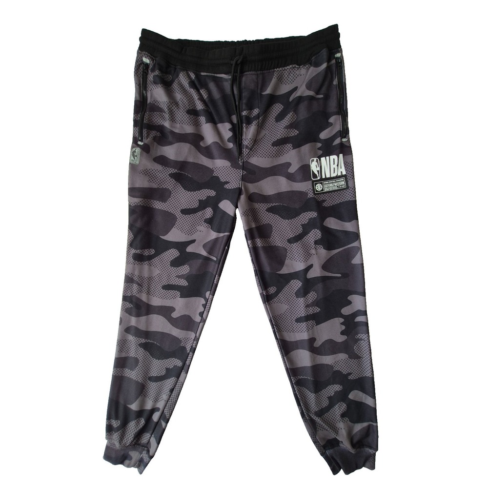 NBA‎ Jogger Pants Mens XL Gray Black Camo Athletic Sweatpants Zip Pockets
